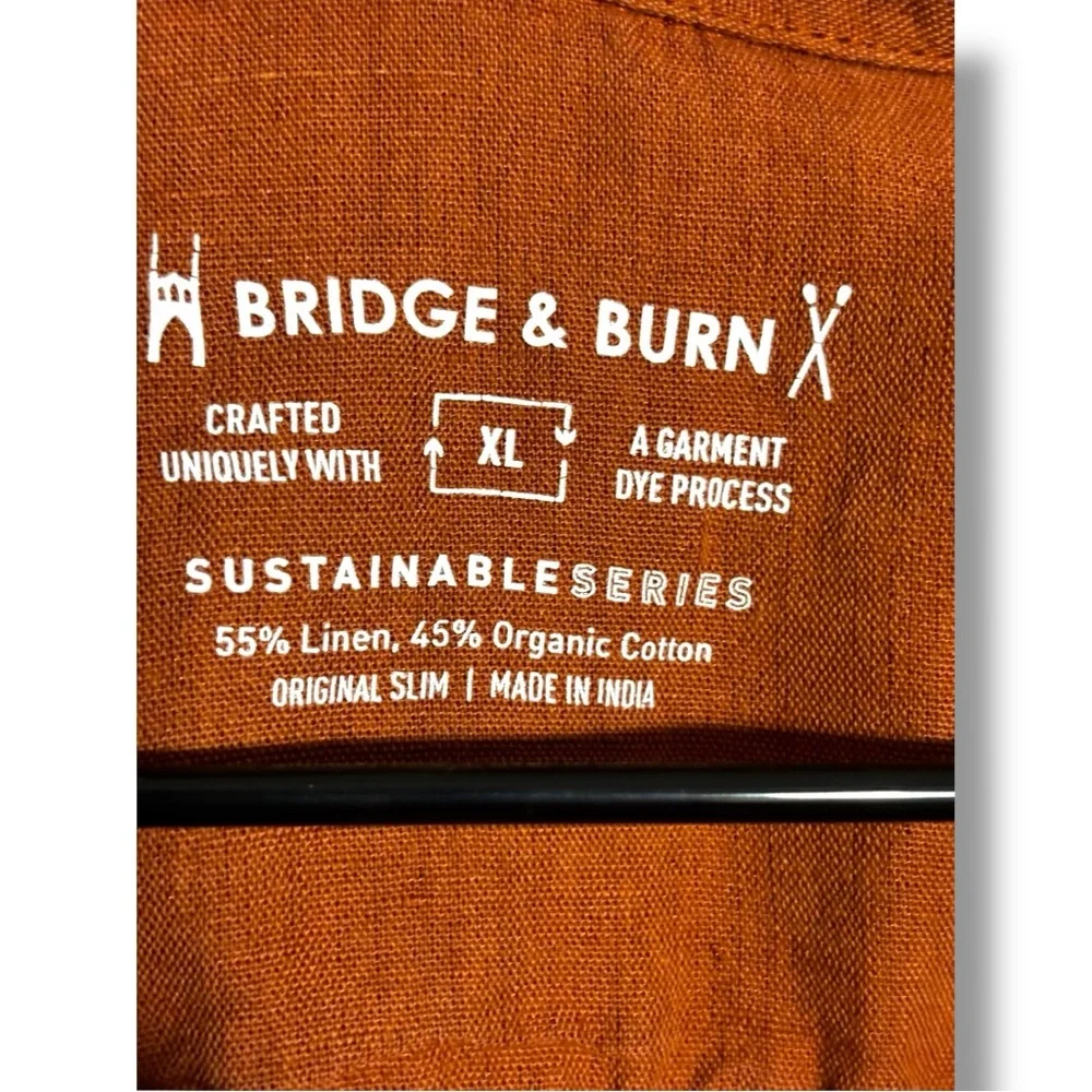Bridge & Burn Casual Rusty Orange Loose Fit Long Sleeve Collared Button-Up Shirt - Picture 10 of 15